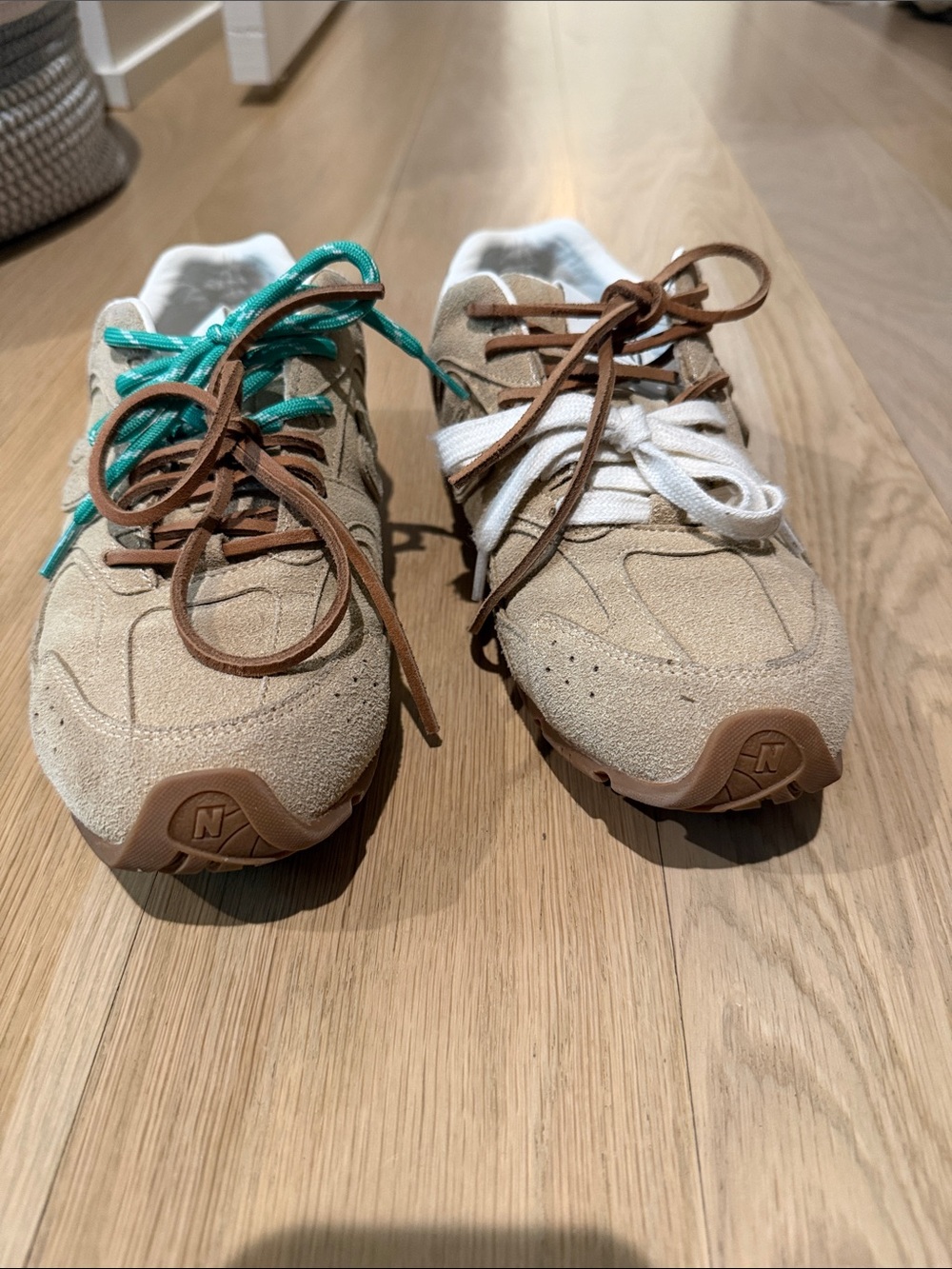 Miu Beige Suede Sneakers with Multi-Color Laces 37